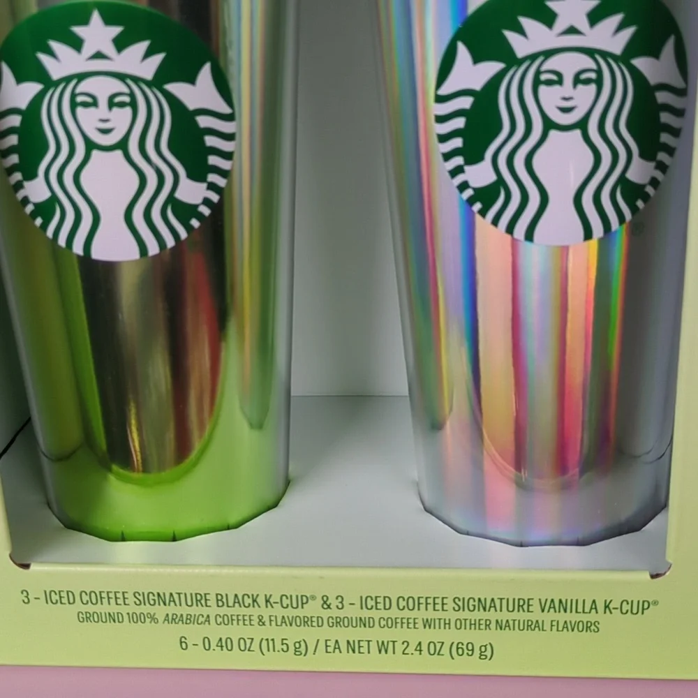 Starbucks 24 oz Tumbler Set & 6 Iced Coffee K-Cup Pods In Green Tones - Picture 3 of 7